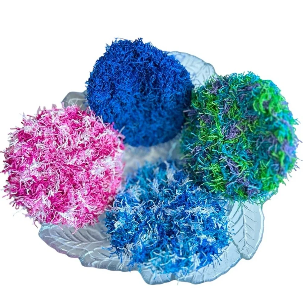 Hand Crafted Colorful Kitchen Dish Scrubbing Pads Crochet Polyester Lot of Four